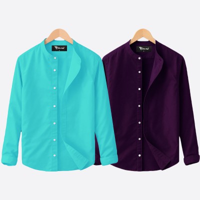 Oxford cotton fabric band collar shirt PEST-JAME