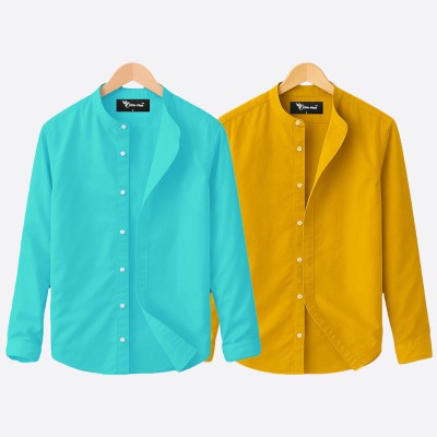 Oxford cotton fabric band collar shirt KATHALI -PEST