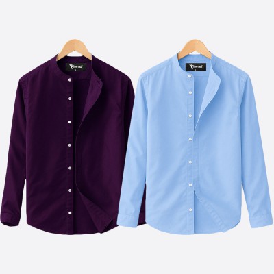 Oxford cotton fabric band collar shirt SKY-JAME