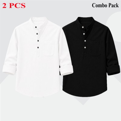 Oxford cotton fabric full sleeve Katua BLACK-WHITE