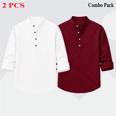 Oxford cotton fabric full sleeve Katua WHITE-MAROON