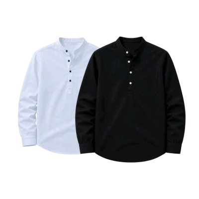 Oxford cotton fabric full sleeve Katua WHITE-BLACK