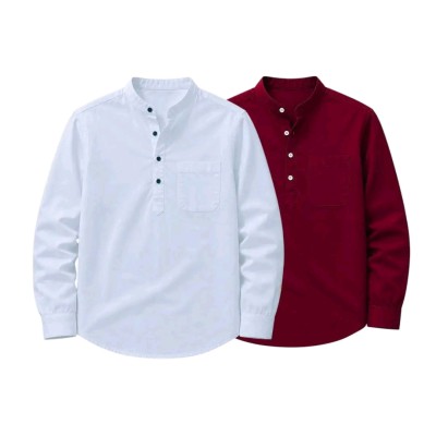Oxford cotton fabric full sleeve Katua WHITE-MAROON