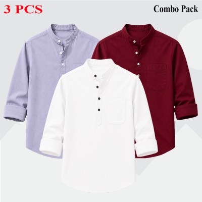 Oxford cotton fabric full sleeve Katua WHITE-MAROON-ASH